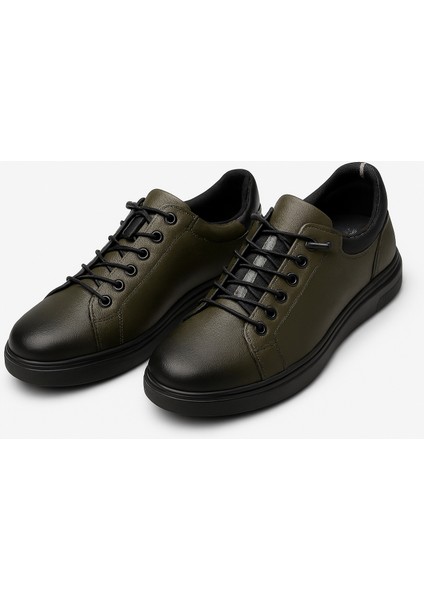 GR0159 Hakiki Deri Bilek Streçli Petrol Yeşili Üst Kalite Sneaker Erkek Ayakkabı indirimleri