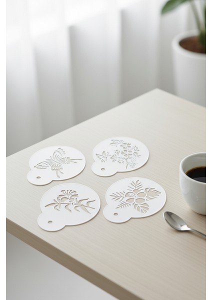 Kahve Şablonu, Kahve Süsleme Seti, Tatlı Süsleme Seti, 4'lü Set