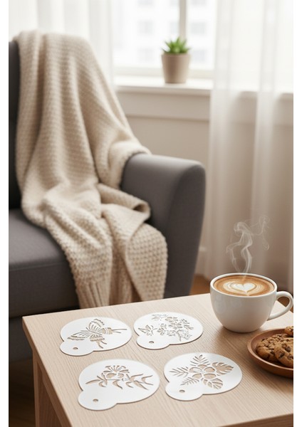 Kahve Şablonu, Kahve Süsleme Seti, Tatlı Süsleme Seti, 4'lü Set modelleri