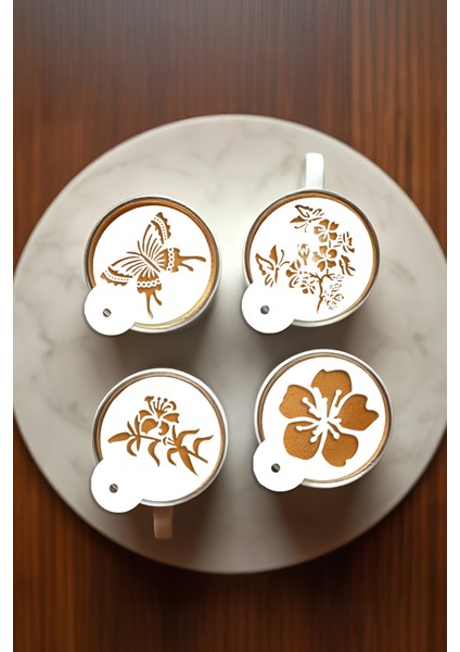 Kahve Şablonu, Kahve Süsleme Seti, Tatlı Süsleme Seti, 4'lü Set