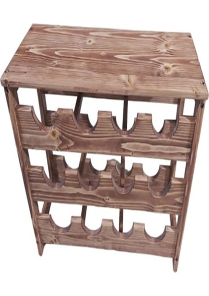 Ahşap 3 Katlı Ceviz Renkli Masif Ağaç Şaraplık fiyatları