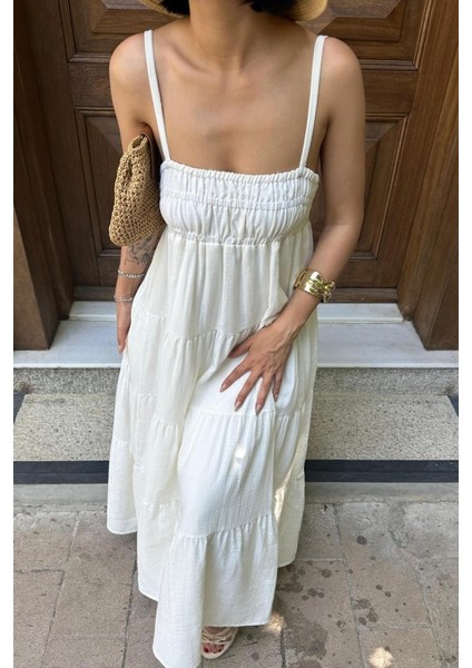 Ekru Askılı Parçalı Müslin Elbise fırsatları