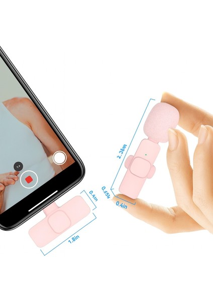 Kablosuz Tüylü Pembe Yaka Mikrofonu Type-C ve Apple Girişli 2’li Set Bluetooth 5.0 fiyatları