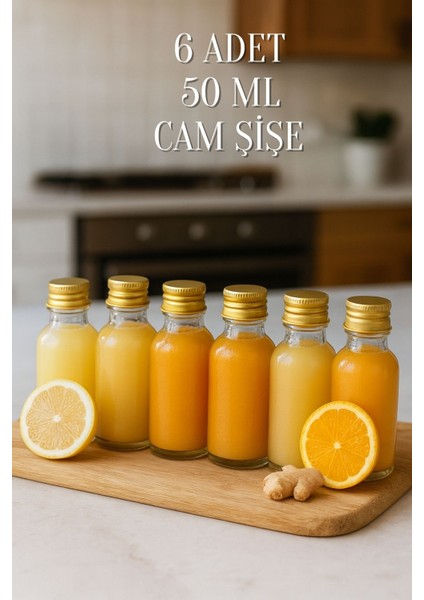 6 Adet Şeffaf Cam Shot Şişesi Sızdırmaz Gold Metal Kapaklı Hediyelik Koku Süs Çok Amaçlı Şişe 50ML