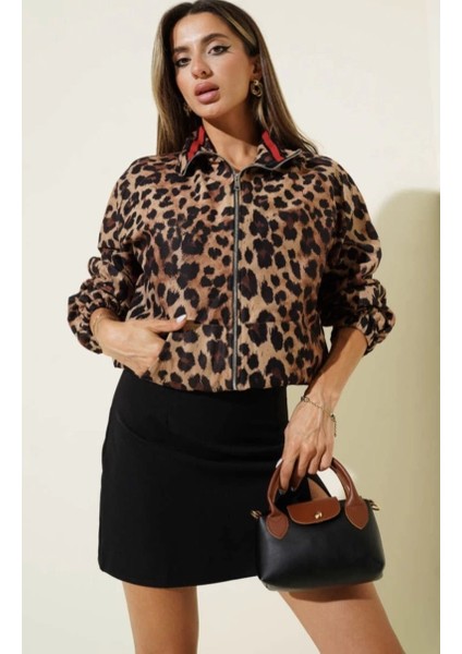 Leopar Desenli Astarlı Ceket Siyah T1192 fiyatları