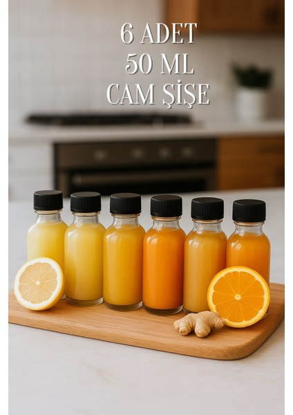 6 Adet Şeffaf Cam Shot Şişesi Siyah Plastik Kapaklı Hediyelik Koku Süs Çok Amaçlı Şişe 50ML