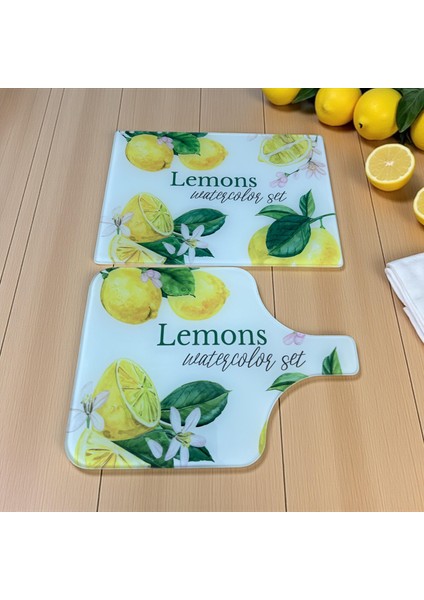 2'li Set Temperli Cam Sebze Meyve Doğrama Kesme Tahtası(Dikdörtgen ve Saplı Kesme Tahtası)