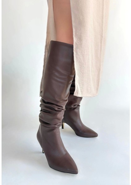 Zelya Kahverengi Cilt Topuklu Çizme fiyatları
