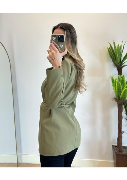 Kadın Haki Bel Bağlamalı Blazer Ceket modelleri