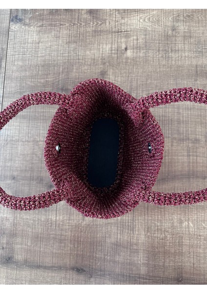 Kadın Bordo Tabanlı Askılı Simli El Örgüsü Omuz El Omuz Çantası En 27 cm Boy 20 cm Derinlik 11 cm fiyatları