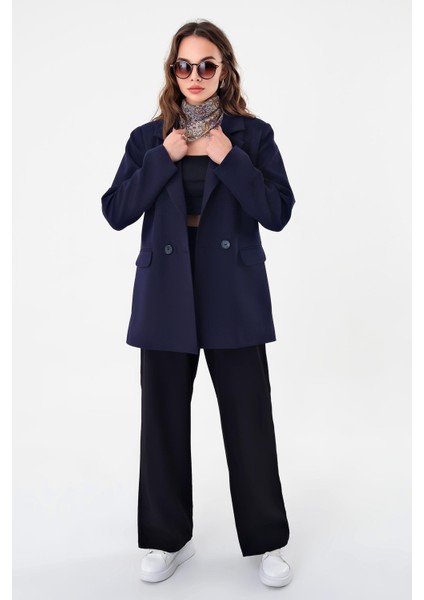 Lacivert Çift Düğmeli Blazer Ceket