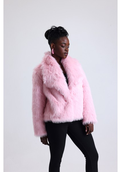 Geniş Yaka Kalın Kürk Mont Kaban