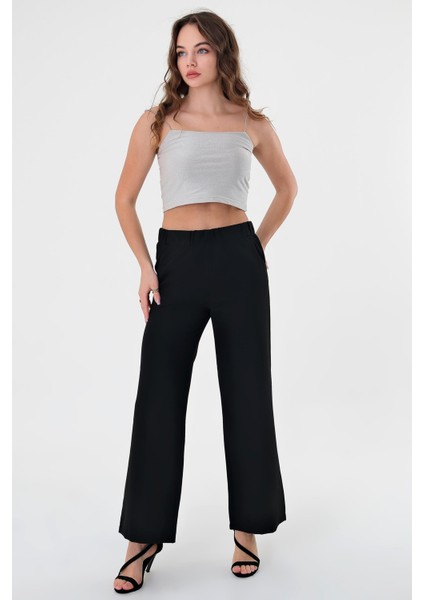 Kadın Siyah Lastikli Palazzo Pantolon