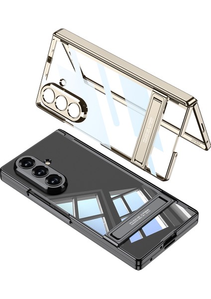 Galaxy Z Fold 7 Kılıf Kamera Korumalı Şeffaf Tasarımlı Zore LEGO Standlı Kapak - Gümüş