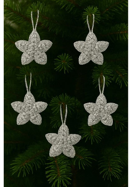 Home Noella 5'li El Yapımı Gümüş Simli Yıldız Yılbaşı Ağacı Süs Seti