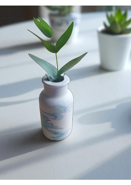 Homemade Dekoratif Obje – Mavi Yeşil Mermer Desenli Taş Vazo