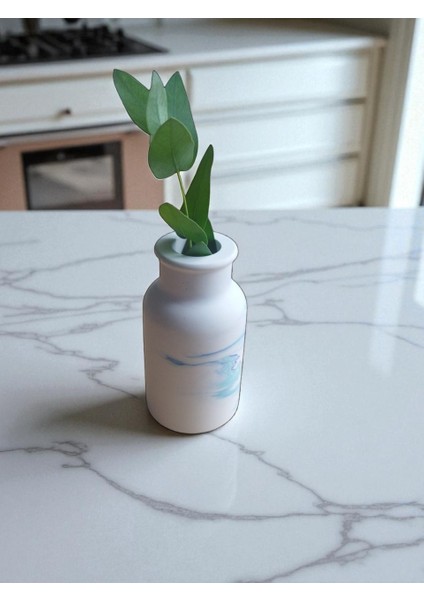 Homemade Dekoratif Obje – Mavi Yeşil Mermer Desenli Taş Vazo