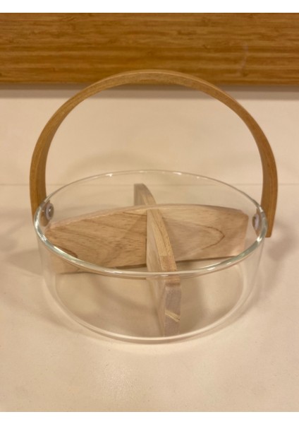 Çerezlik 4 Bölmeli Ahşap Saplı ve Cam Hazneli Çapı 18 cm