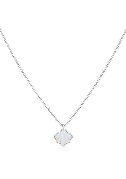 Şık Beyaz Kabuk Kolye - Gümüş Renk Günlük ve Özel Aksesuar