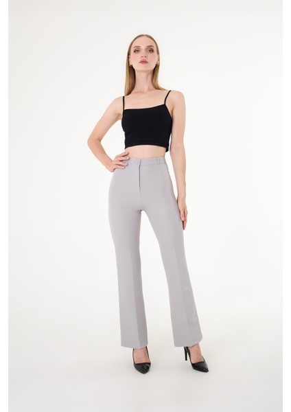 Kadın Gri Ispanyol Paça Pantolon