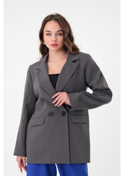 Antrasit Çift Düğmeli Blazer Ceket