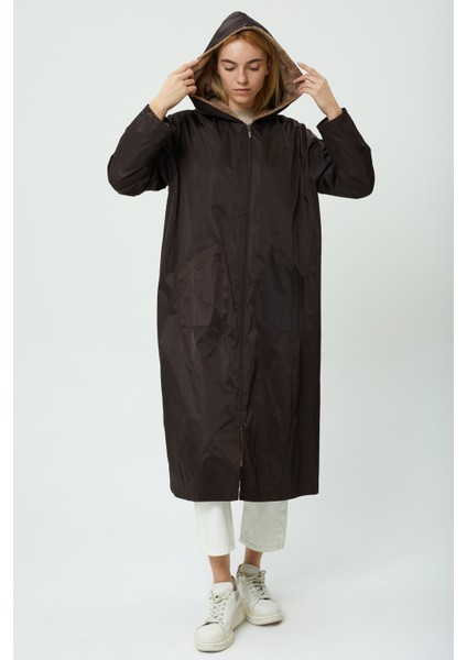 Veger Içi Kürklü Su Geçirmez Uzun Trençkot