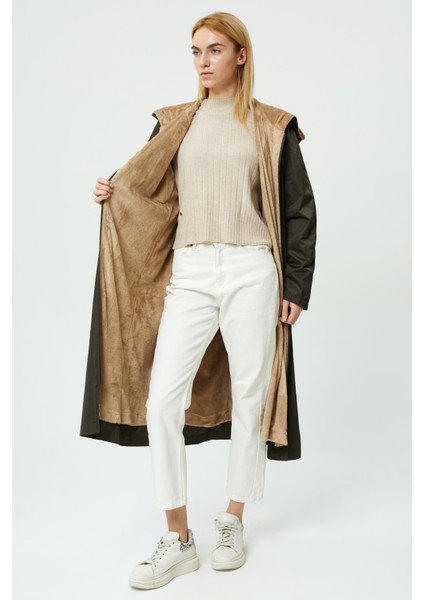 Veger Içi Kürklü Su Geçirmez Uzun Trençkot