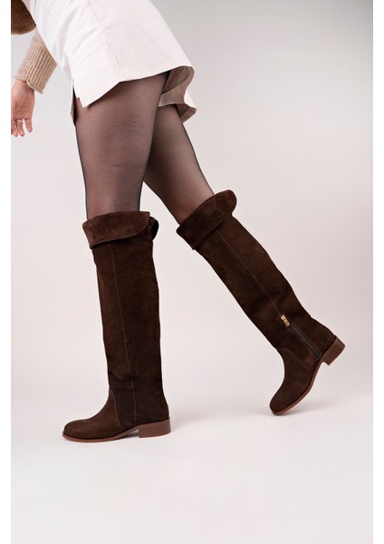 Icona Model Hakiki Deri Uzun Dizüstü Kıvırmalı Yandan Fermuarlı Günlük Kadın Çizme indirimleri