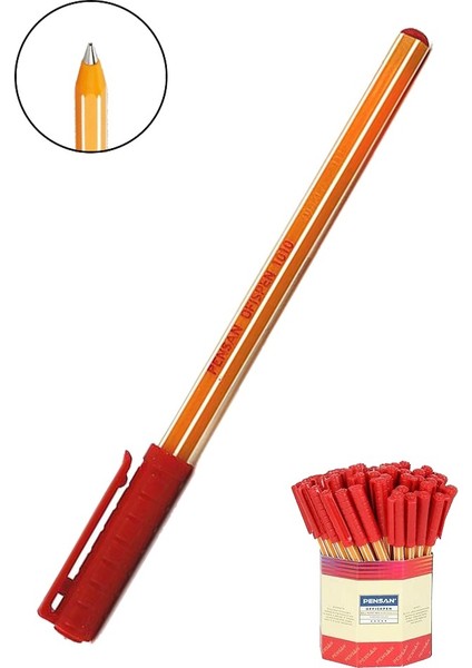 Kırmızı Tükenmez Kalem 1010 1.0mm 1 Adet Pensan Büro Ofispen Büro Plastik Kapaklı Tükenmez Kalem