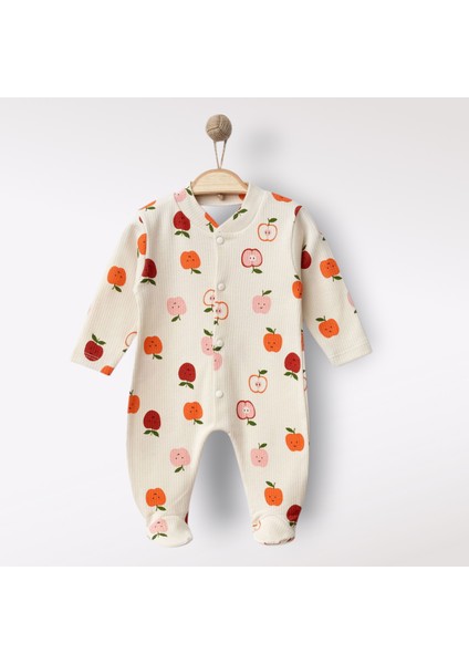 Kız Bebek Erkek Bebek Yenidoğan Pamuklu 0-6 Ay Elma Desenli Patikli Bebek Tulumu modelleri