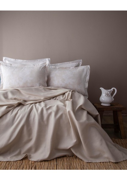 Tek Kişilik Tanya Bej Nevresimli Bambu Pike Takımı