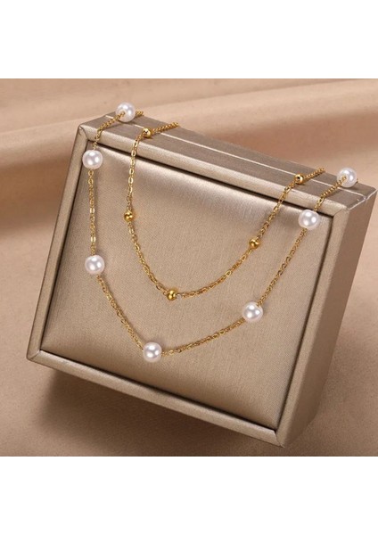 Zarif Ikili Inci Zincir Kolye ile Şıklığınızı Yükseltin