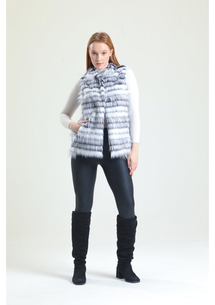 Özel Tasarım Kürk Yelek Spor&şık Kolay Kombinlenebilir Çok Renkli Deri Detaylı