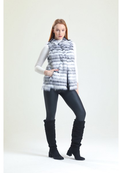 Özel Tasarım Kürk Yelek Spor&şık Kolay Kombinlenebilir Çok Renkli Deri Detaylı fırsatları