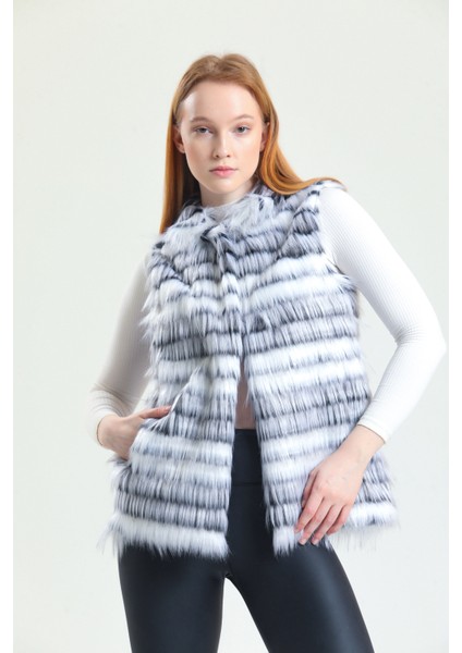 Özel Tasarım Kürk Yelek Spor&şık Kolay Kombinlenebilir Çok Renkli Deri Detaylı