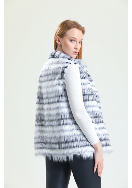 Özel Tasarım Kürk Yelek Spor&şık Kolay Kombinlenebilir Çok Renkli Deri Detaylı