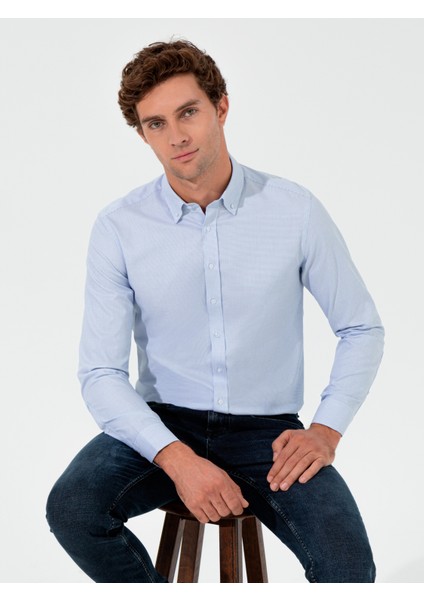 Erkek Mavi Slim Fit Uzun Kollu Gömlek 50257192-VR036 fırsatları