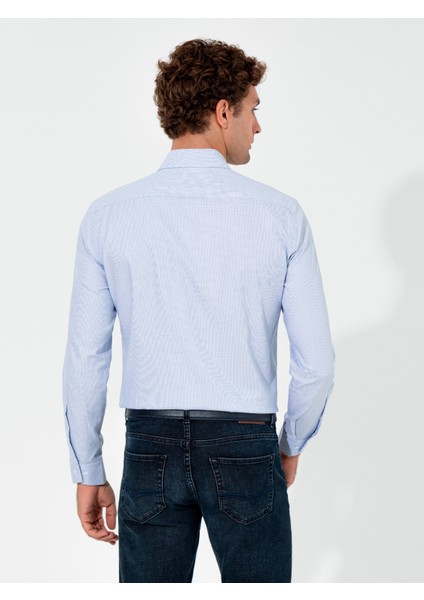 Erkek Mavi Slim Fit Uzun Kollu Gömlek 50257192-VR036 indirimleri