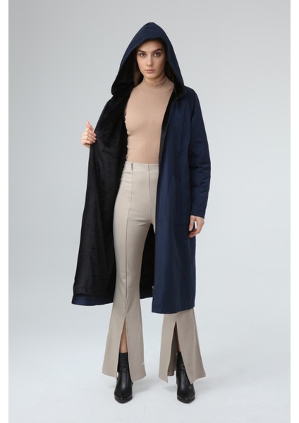 Veger Içi Kürklü Su Geçirmez Uzun Trençkot