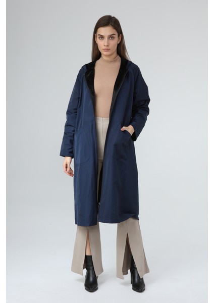 Veger Içi Kürklü Su Geçirmez Uzun Trençkot