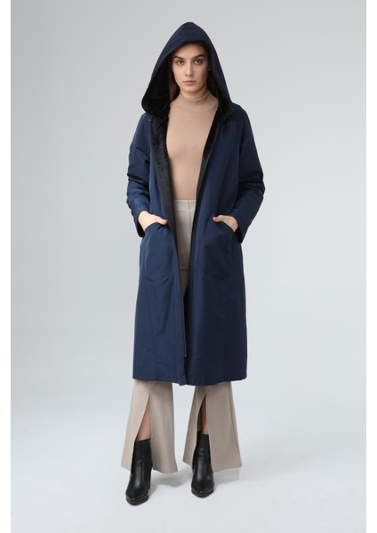 Veger Içi Kürklü Su Geçirmez Uzun Trençkot