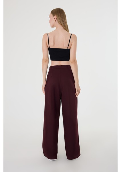 Kadın Bordo Pile Detaylı Palazzo Pantolon fırsatları