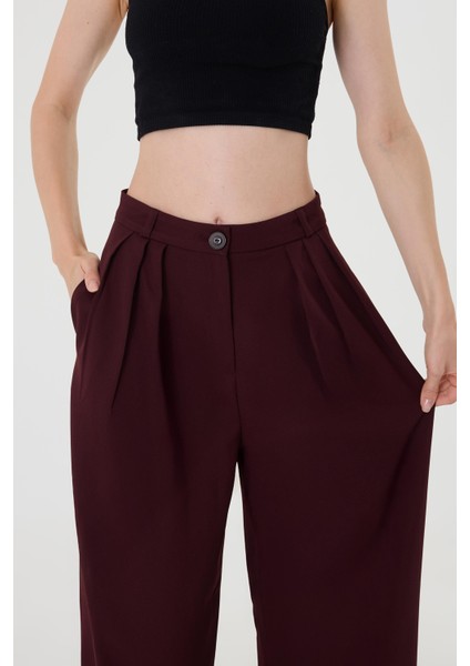 Kadın Bordo Pile Detaylı Palazzo Pantolon indirimleri