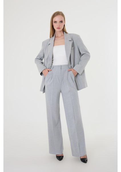 Kadın Gri Poliviskon Blazer Ceket Pantolon Takım indirimleri