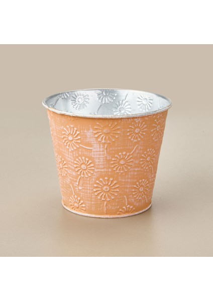 Çinko Çiçek Desenli Saksı - Asorti - 13X11 cm
