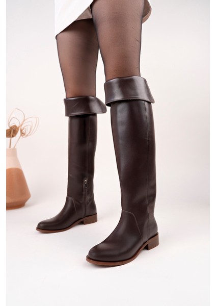 Icona Model Hakiki Deri Uzun Dizüstü Kıvırmalı Yandan Fermuarlı Günlük Kadın Çizme indirimleri