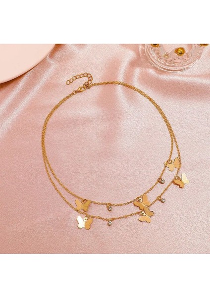 Zarif Kelebek Figürlü 2'li Taşlı Kolye ile Şıklığınızı Tamamlayın