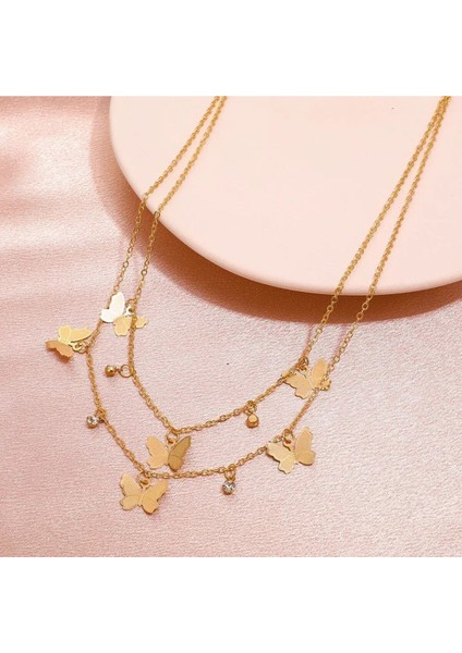 Zarif Kelebek Figürlü 2'li Taşlı Kolye ile Şıklığınızı Tamamlayın fiyatları