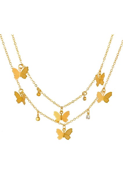 Zarif Kelebek Figürlü 2'li Taşlı Kolye ile Şıklığınızı Tamamlayın modelleri