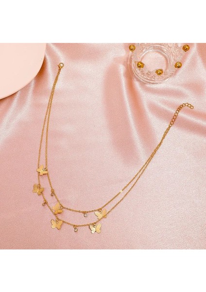 Zarif Kelebek Figürlü 2'li Taşlı Kolye ile Şıklığınızı Tamamlayın fırsatları